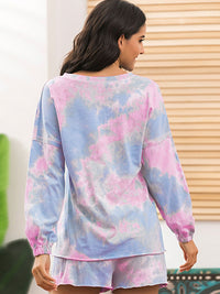 Thumbnail for Tie-Dye Long Sleeve Top and Shorts Lounge Set