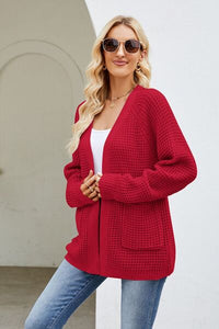 Thumbnail for Open Front Raglan Sleeve Pocketed Cardigan