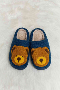 Thumbnail for Melody Teddy Bear Print Plush Slide Slippers