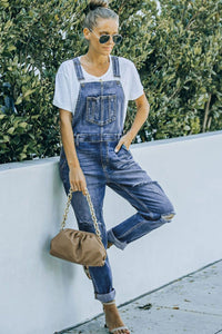 Thumbnail for Pocketed Distressed Denim Overalls