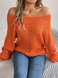 Thumbnail for Openwork Off-Shoulder Long Sleeve Sweater