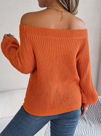 Thumbnail for Openwork Off-Shoulder Long Sleeve Sweater