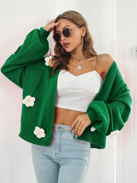 Thumbnail for Floral Open Front Long Sleeve Cardigan