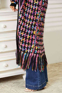 Thumbnail for Double Take Full Size Multicolored Open Front Fringe Hem Cardigan