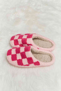 Thumbnail for Melody Checkered Print Plush Slide Slippers