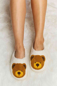 Thumbnail for Melody Teddy Bear Print Plush Slide Slippers