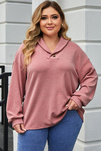 Thumbnail for Plus Size Dropped Shoulder Collared Neck T-Shirt