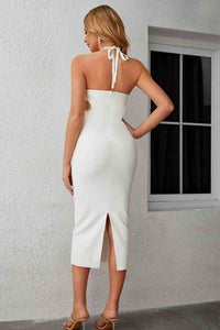 Thumbnail for Rhinestone Cutout Halter Neck Slit Dress