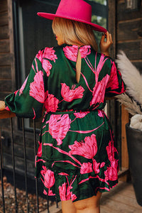 Thumbnail for Plus Size Printed Lantern Sleeve Ruffle Hem Dress