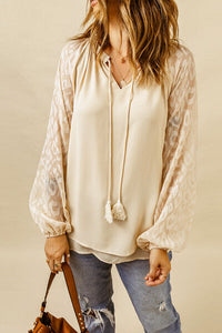 Thumbnail for Leopard Tie Neck Balloon Sleeve Blouse