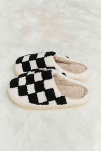 Thumbnail for Melody Checkered Print Plush Slide Slippers