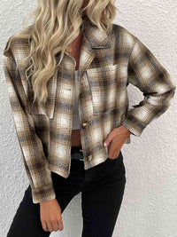 Thumbnail for Plaid Button-Up Dropped Shoulder Shacket