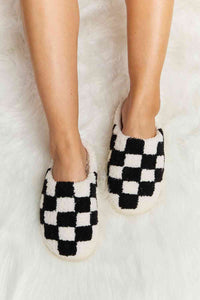 Thumbnail for Melody Checkered Print Plush Slide Slippers