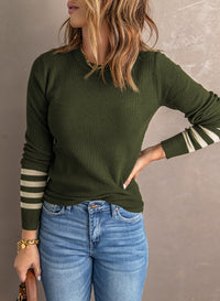 Thumbnail for Striped Round Neck Long Sleeve Knit Top