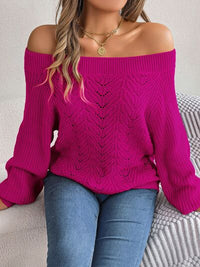 Thumbnail for Openwork Off-Shoulder Long Sleeve Sweater