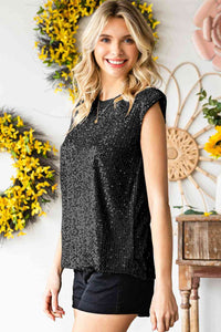 Thumbnail for Sequin Round Neck Capped Sleeve Tank