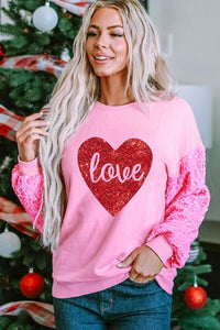 Thumbnail for LOVE Heart Sequin Dropped Shoulder Sweatshirt