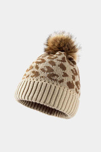 Thumbnail for Leopard Pom-Pom Cuffed Beanie