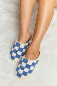 Thumbnail for Melody Checkered Print Plush Slide Slippers