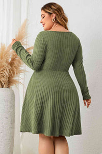 Thumbnail for Plus Size Sweetheart Neck Long Sleeve Ribbed Dress