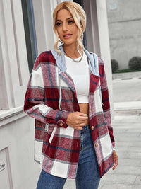 Thumbnail for Plaid Hooded Jacket with Pockets