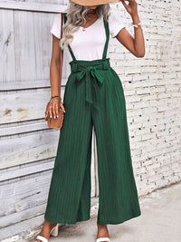 Thumbnail for Tie Belt Wide Leg Overalls