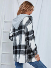 Thumbnail for Plaid Hooded Jacket with Pockets