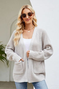 Thumbnail for Open Front Raglan Sleeve Pocketed Cardigan