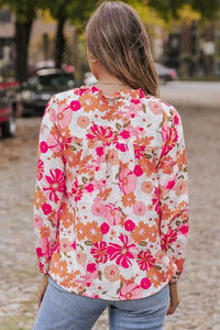 Thumbnail for Floral V-Neck Frill Long Sleeve Blouse