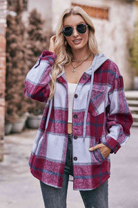 Thumbnail for Plaid Dropped Shoulder Hooded Jacket