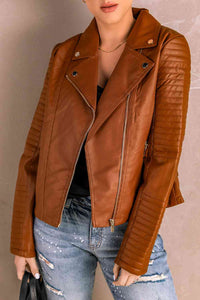 Thumbnail for Ribbed Faux Leather Jacket