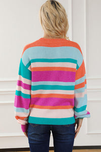 Thumbnail for Striped Round Neck Long Sleeve Knit Top