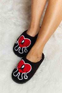 Thumbnail for Melody Love Heart Print Plush Slippers