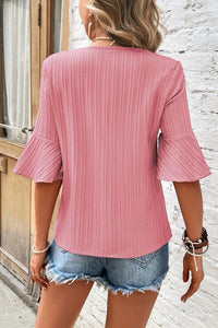 Thumbnail for Textured V-Neck Flounce Sleeve Blouse