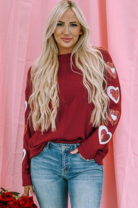 Thumbnail for Heart Sequin Round Neck Long Sleeve T-Shirt