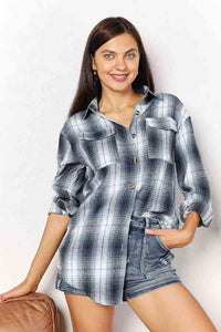 Thumbnail for Double Take Plaid Dropped Shoulder Shirt