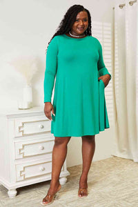 Thumbnail for Zenana Full Size Long Sleeve Flare Dress with Pockets