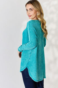 Thumbnail for Zenana Oversized Washed Waffle Long Sleeve Top