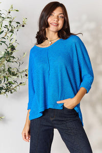 Thumbnail for Zenana Full Size Round Neck High-Low Slit Knit Top