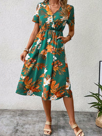 Thumbnail for Floral Surplice Short Sleeve Dress