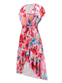 Thumbnail for Ruffled Tied Floral Surplice Dress