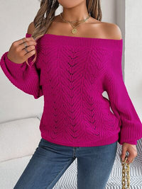 Thumbnail for Openwork Off-Shoulder Long Sleeve Sweater