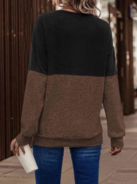 Thumbnail for Two-Tone Crisscross Detail Sweatshirt