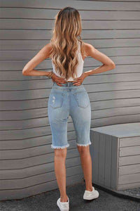 Thumbnail for Distressed Raw Hem Denim Bermuda Shorts