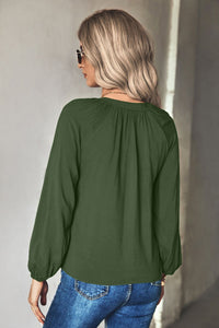 Thumbnail for Gathered Detail Tie-Neck Blouse