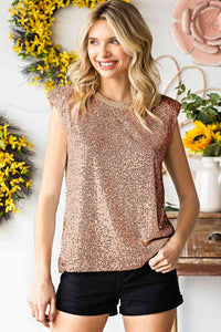 Thumbnail for Sequin Round Neck Capped Sleeve Tank