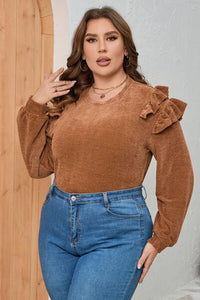 Thumbnail for Plus Size Ruffled Round Neck Long Sleeve T-Shirt