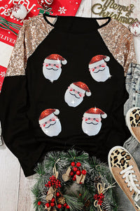 Thumbnail for Santa Sequin Long Sleeve Round Neck Top