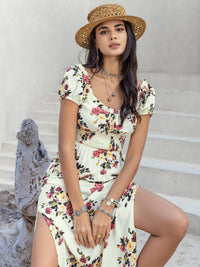 Thumbnail for Tied Slit Floral Short Sleeve Dress