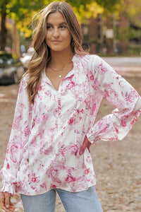 Thumbnail for Floral Tie Neck Flounce Sleeve Blouse